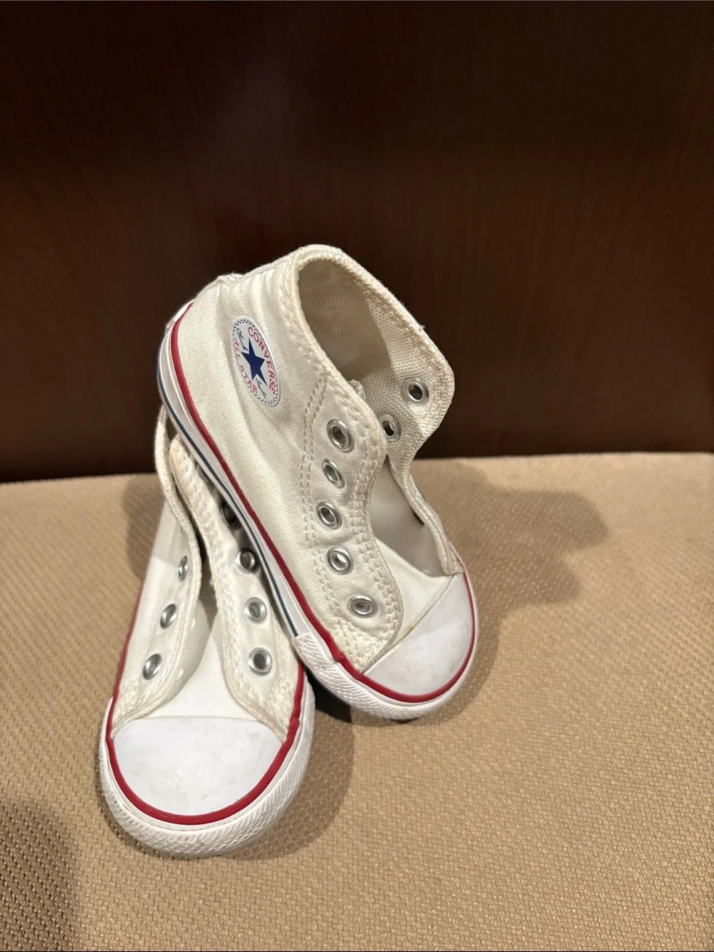 Converse Kids White Canvas Sneakers with Red Accent